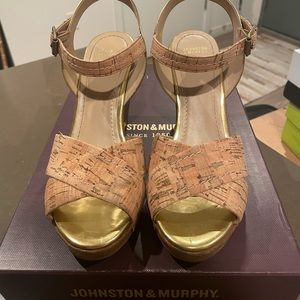 Johnson & Murphy Natural Cork and Leather Wedges. In original box and worn once!